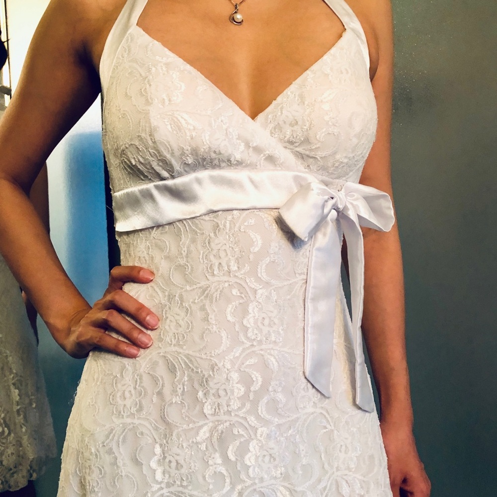 White Lace Halter Cocktail Dress